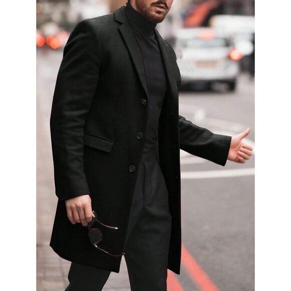 MEN’s lapel collar preppy peacoat pea coat black